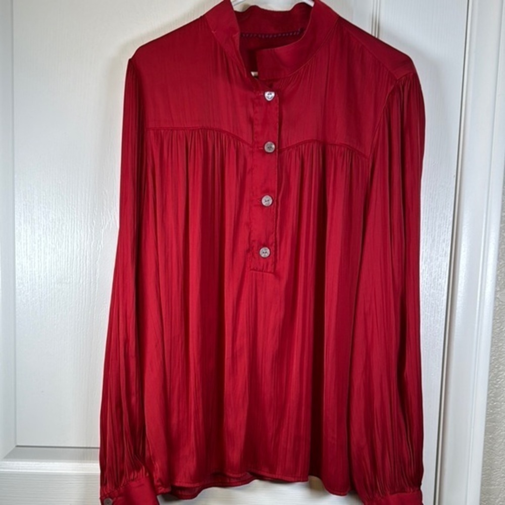 Anthropologie Red Long Sleeve Blouse Size XL EUC #5540